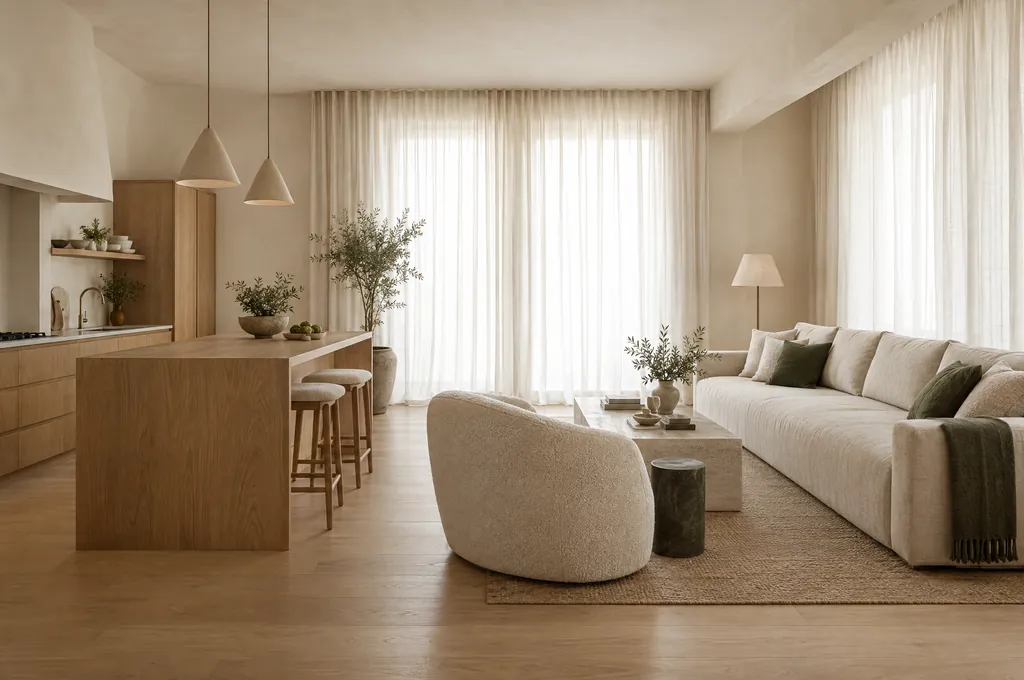 Visualisation of the living room and kitchen, apartment 2