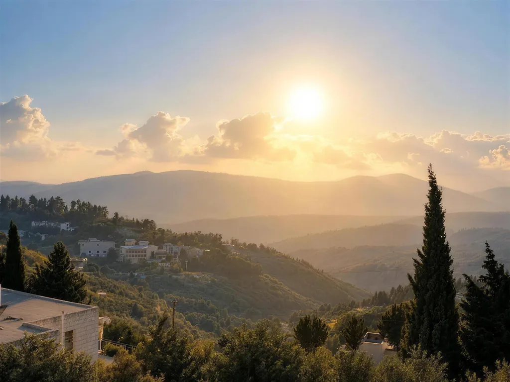 Sunset over the Galilee hills, the view from Villa Galilee